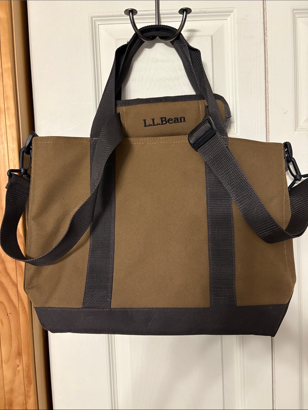 L.L. Bean Brown and Black Canvas Messenger Tote